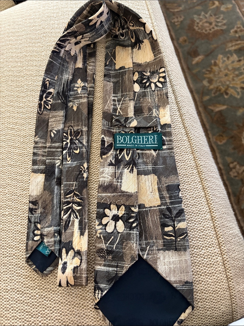 Bolgheri multi color black grey cream silk tie perfect condition - Picture 2 of 2